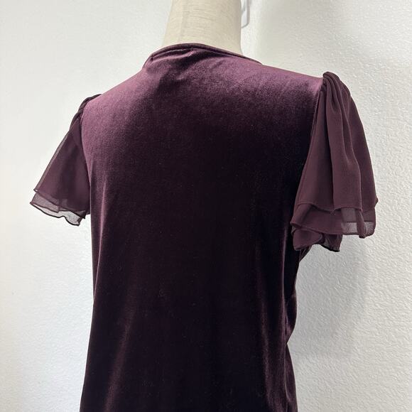Lauren Ralph Lauren Top Women Medium Velvet Burgundy Plum Babydoll Whimsigoth - Picture 10 of 13